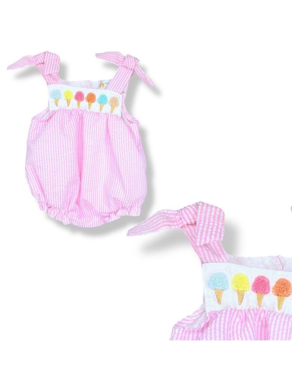 Baby Girls Seersucker Pastel Ice Cream Cone Bubble Romper Outfit 3m / 6m